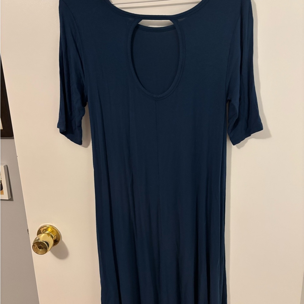 Chic Navy Midi Casual Flowy Romantic Girlhood Core Dress - Picture 3 of 3
